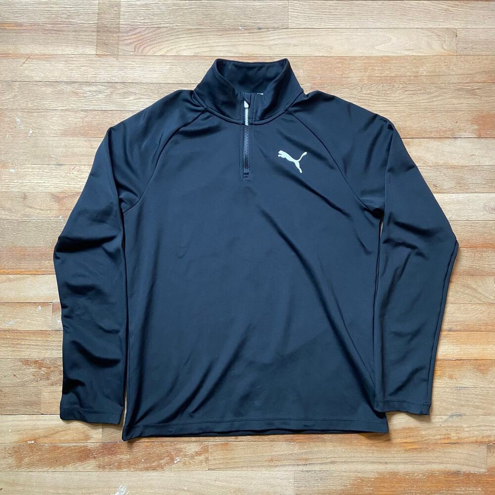 Puma Athletic Pullover 1/4 Zip Track Jacket Mens Size Medium Black Long Sleeve